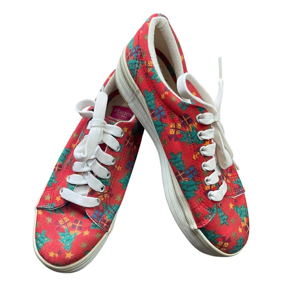 Vintage Hanes Christmas Holiday‎ Sneakers Lace Up Platform Red Women's Size 6M